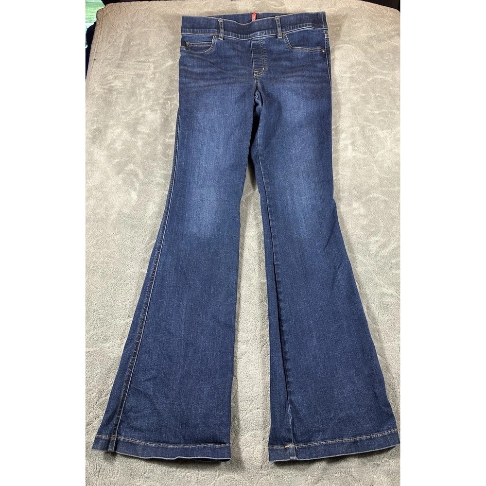 Spanx Jeans Womens Large Blue High Rise Flared Tummy Shaping Pull On Stretch